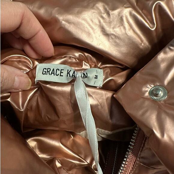 Grace Karin Hooded Pink Metallic Puffer Coat Size Medium NWT Removeable Hood - Picture 3 of 6